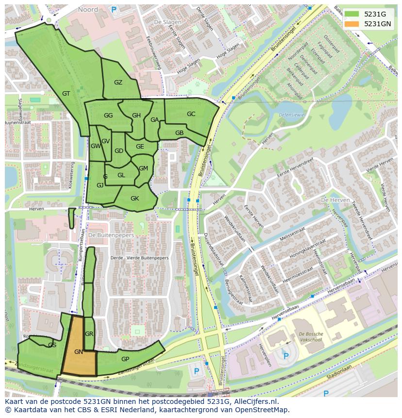 Afbeelding van het postcodegebied 5231 GN op de kaart.