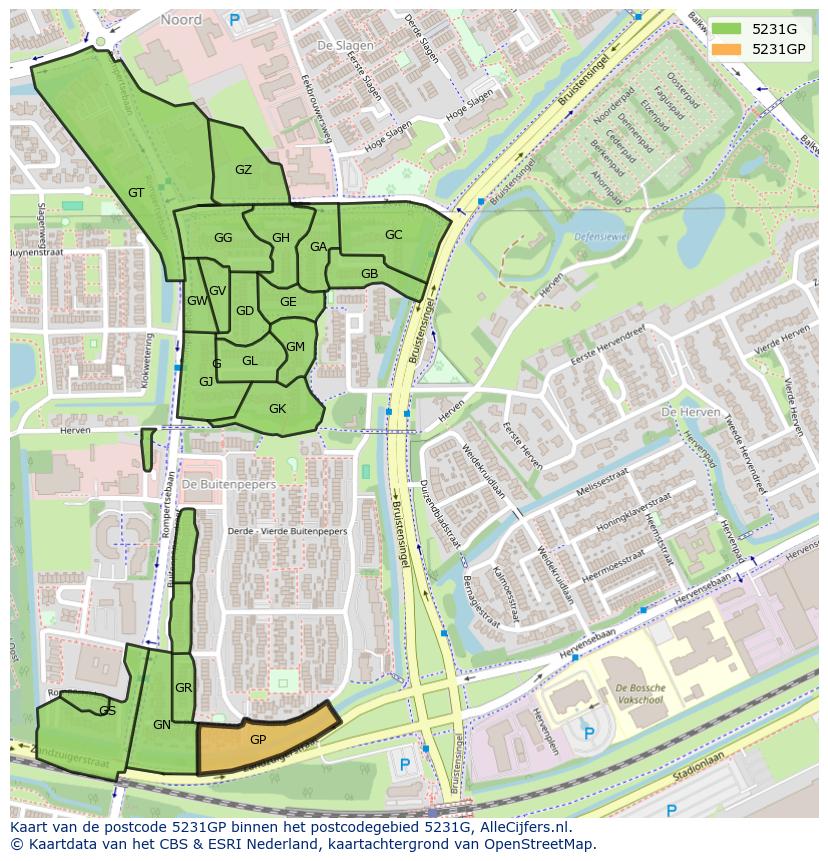 Afbeelding van het postcodegebied 5231 GP op de kaart.