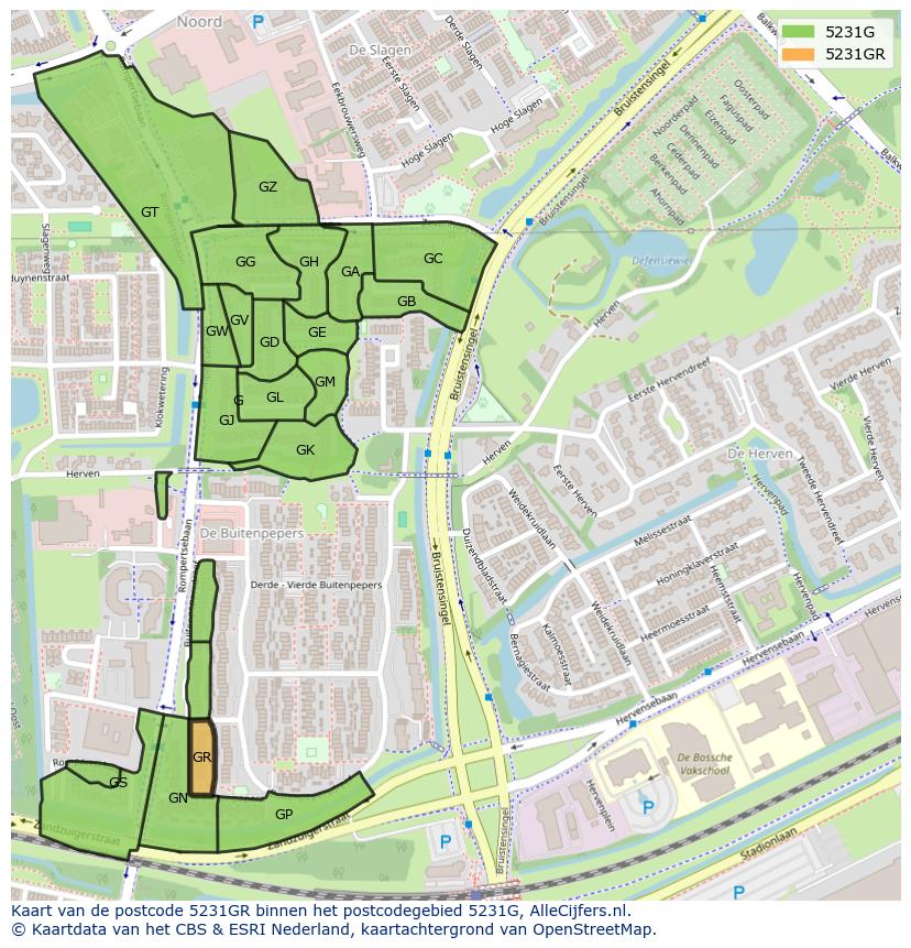 Afbeelding van het postcodegebied 5231 GR op de kaart.