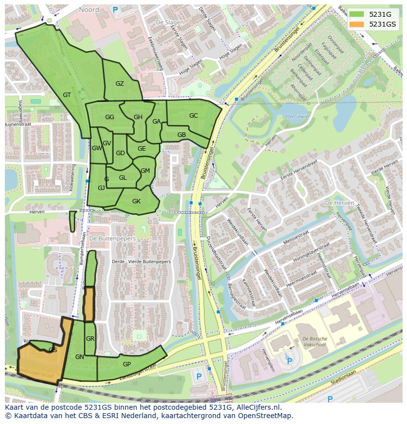 Afbeelding van het postcodegebied 5231 GS op de kaart.