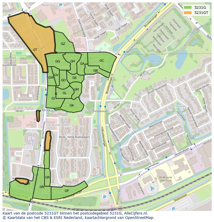 Afbeelding van het postcodegebied 5231 GT op de kaart.