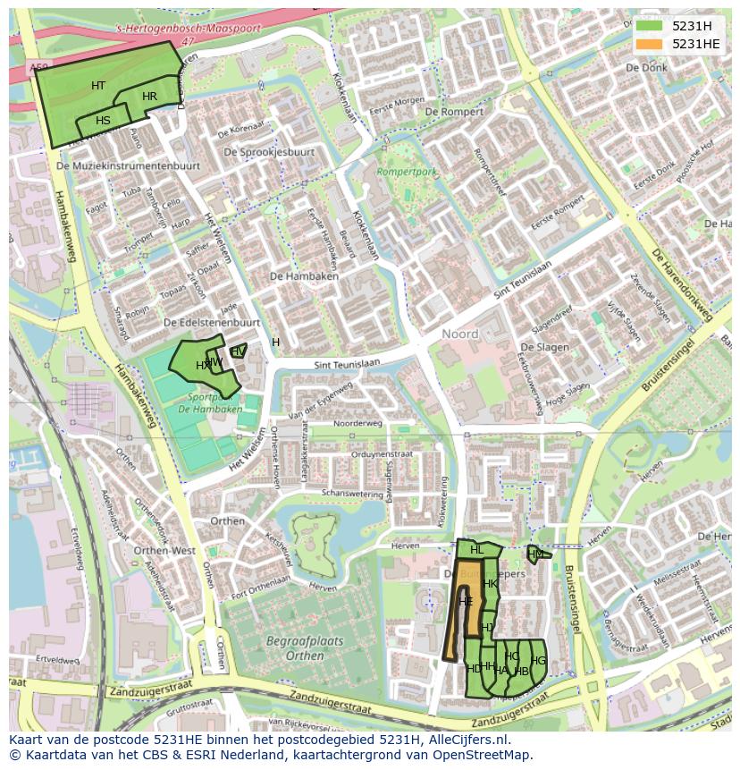 Afbeelding van het postcodegebied 5231 HE op de kaart.