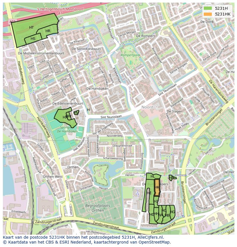 Afbeelding van het postcodegebied 5231 HK op de kaart.