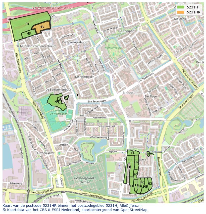Afbeelding van het postcodegebied 5231 HR op de kaart.
