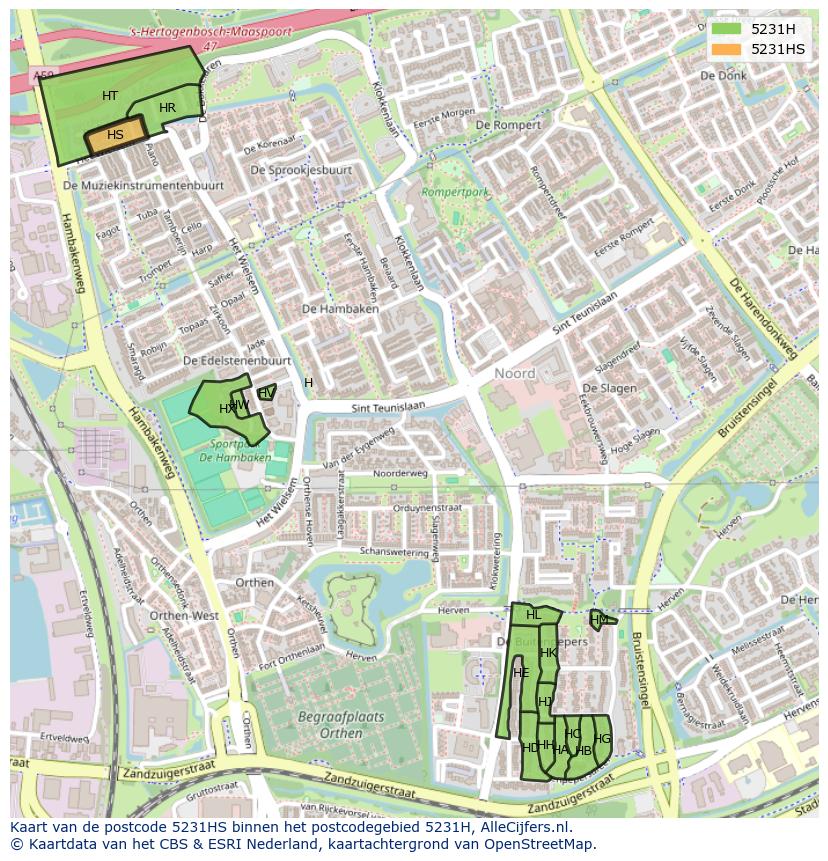 Afbeelding van het postcodegebied 5231 HS op de kaart.