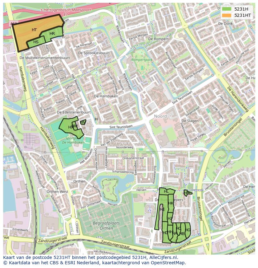 Afbeelding van het postcodegebied 5231 HT op de kaart.