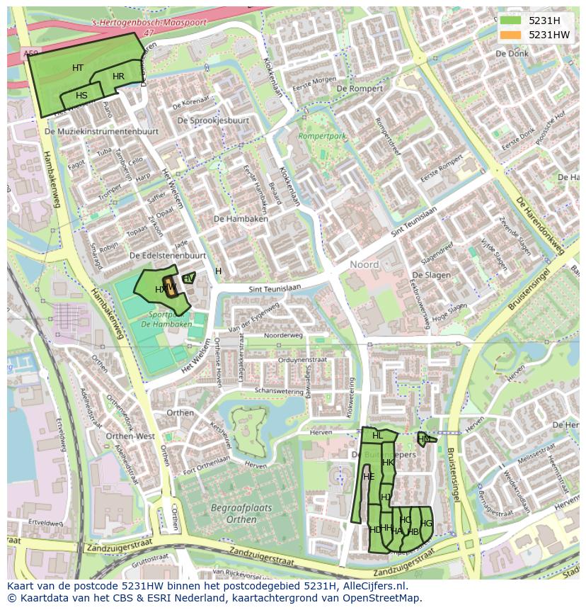 Afbeelding van het postcodegebied 5231 HW op de kaart.