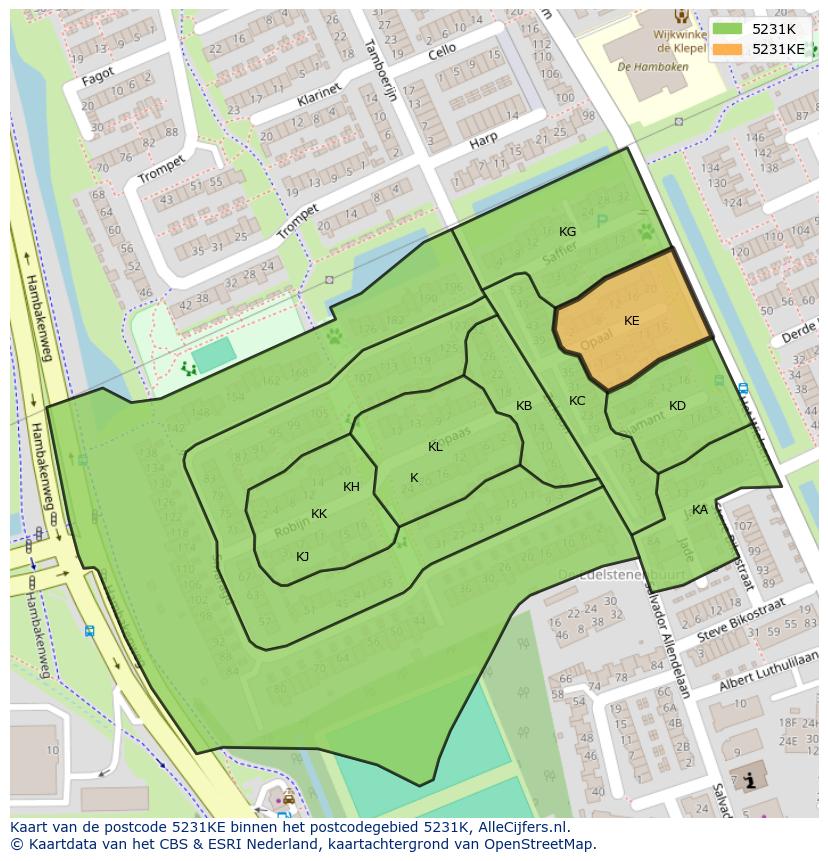 Afbeelding van het postcodegebied 5231 KE op de kaart.