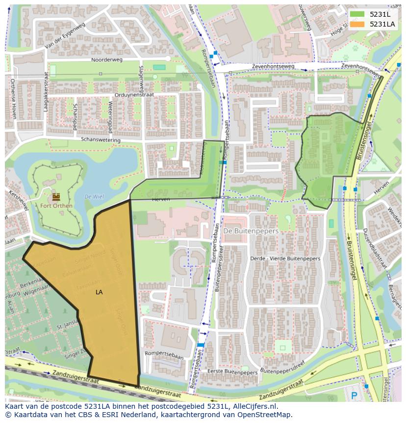 Afbeelding van het postcodegebied 5231 LA op de kaart.