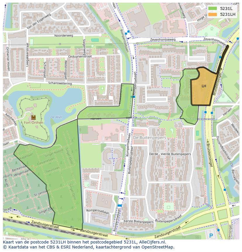 Afbeelding van het postcodegebied 5231 LH op de kaart.