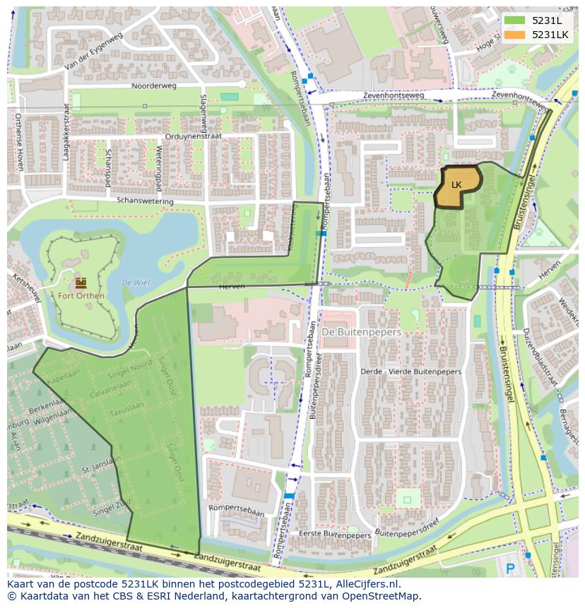 Afbeelding van het postcodegebied 5231 LK op de kaart.