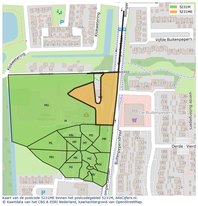 Afbeelding van het postcodegebied 5231 ME op de kaart.