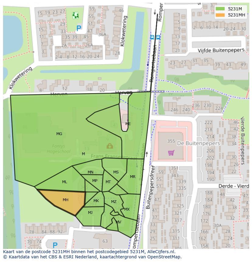 Afbeelding van het postcodegebied 5231 MH op de kaart.