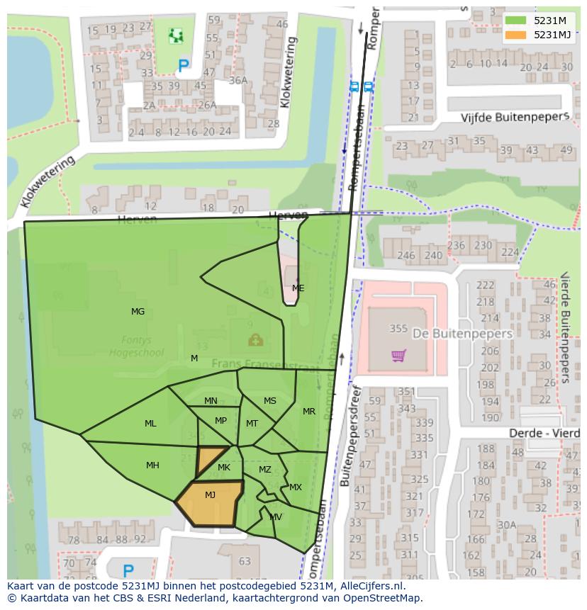 Afbeelding van het postcodegebied 5231 MJ op de kaart.