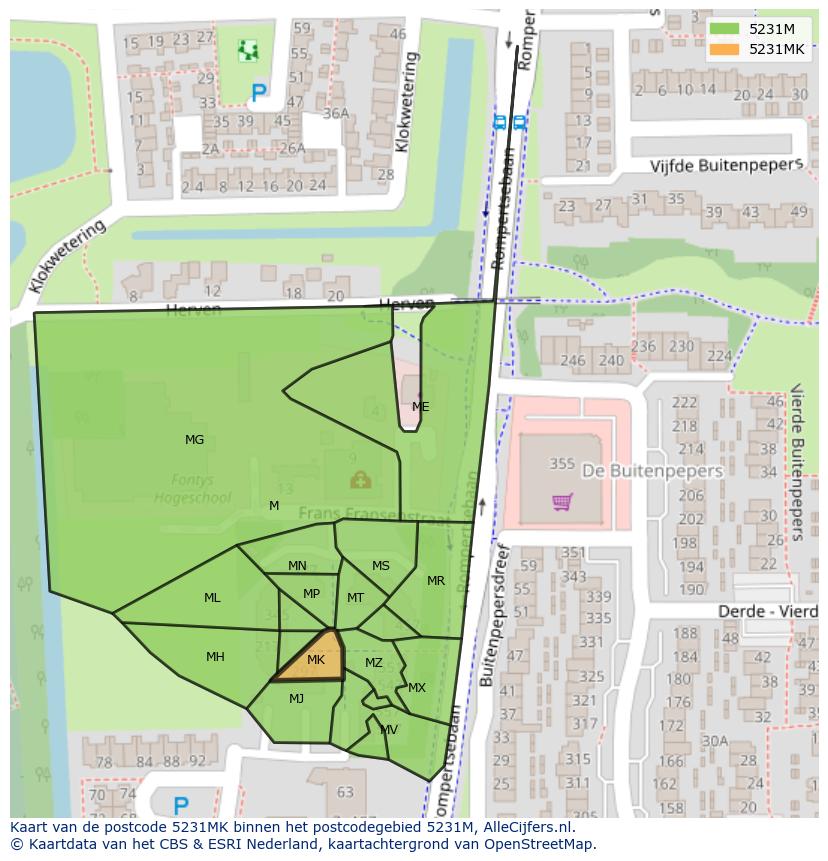 Afbeelding van het postcodegebied 5231 MK op de kaart.