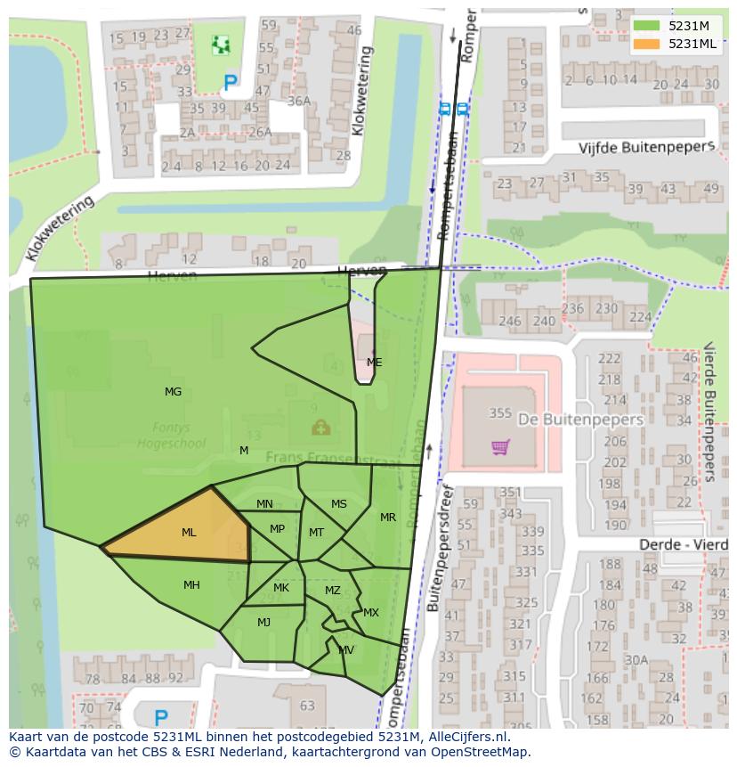 Afbeelding van het postcodegebied 5231 ML op de kaart.