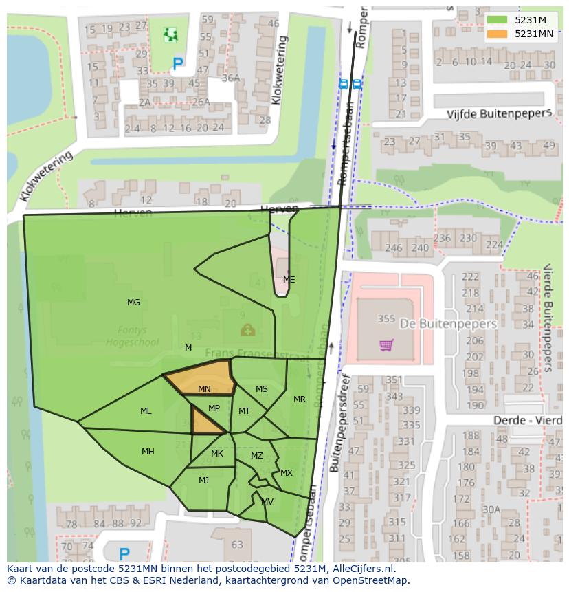 Afbeelding van het postcodegebied 5231 MN op de kaart.