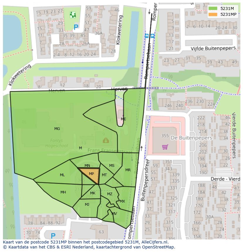 Afbeelding van het postcodegebied 5231 MP op de kaart.