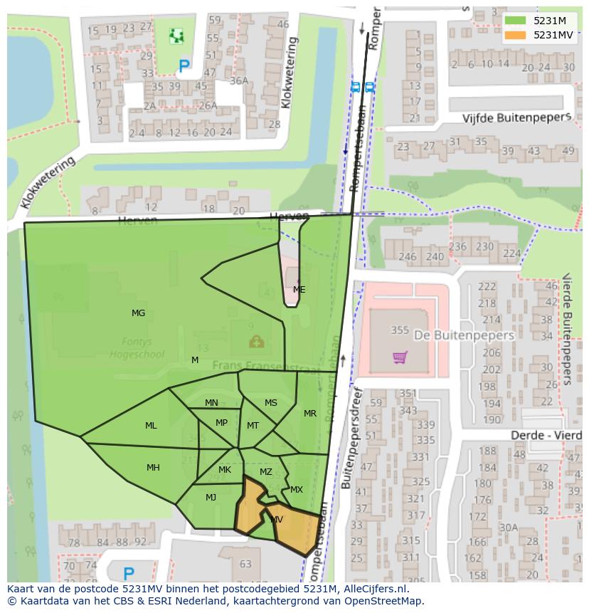 Afbeelding van het postcodegebied 5231 MV op de kaart.