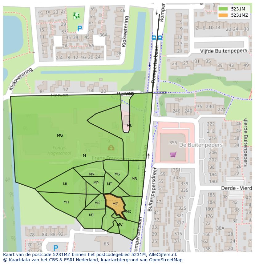 Afbeelding van het postcodegebied 5231 MZ op de kaart.