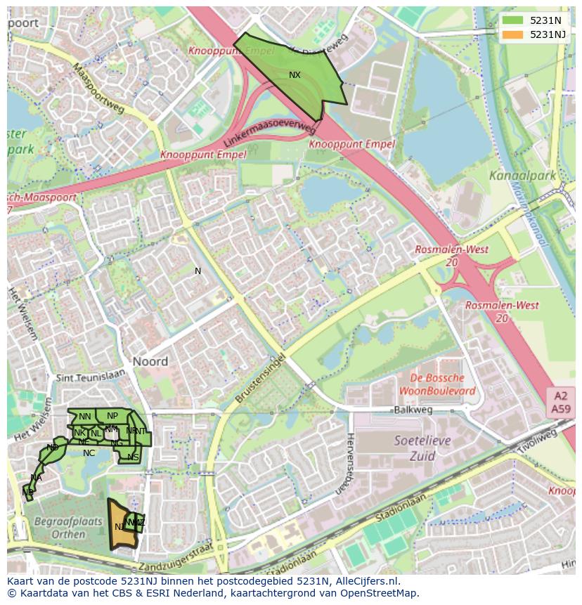 Afbeelding van het postcodegebied 5231 NJ op de kaart.