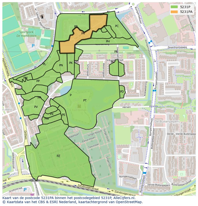 Afbeelding van het postcodegebied 5231 PA op de kaart.