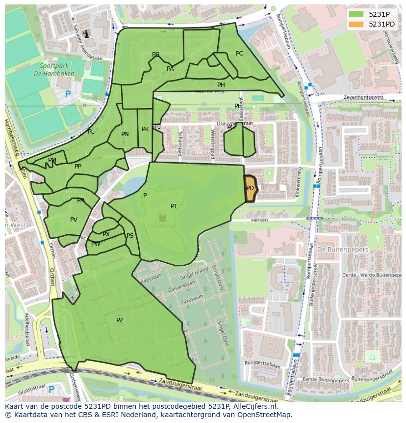 Afbeelding van het postcodegebied 5231 PD op de kaart.