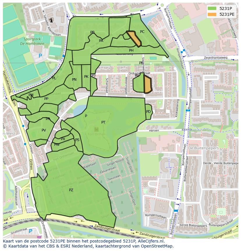 Afbeelding van het postcodegebied 5231 PE op de kaart.