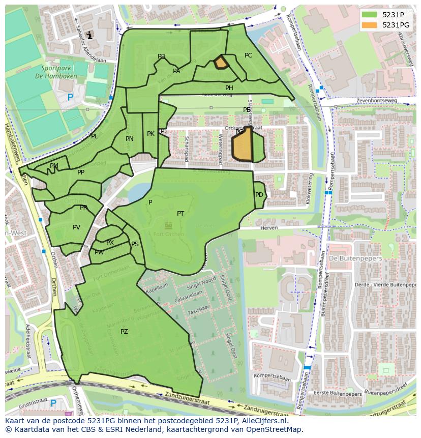 Afbeelding van het postcodegebied 5231 PG op de kaart.