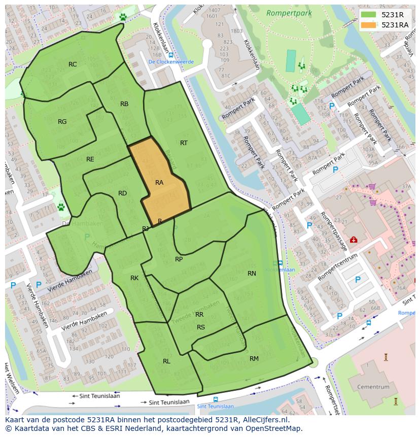 Afbeelding van het postcodegebied 5231 RA op de kaart.