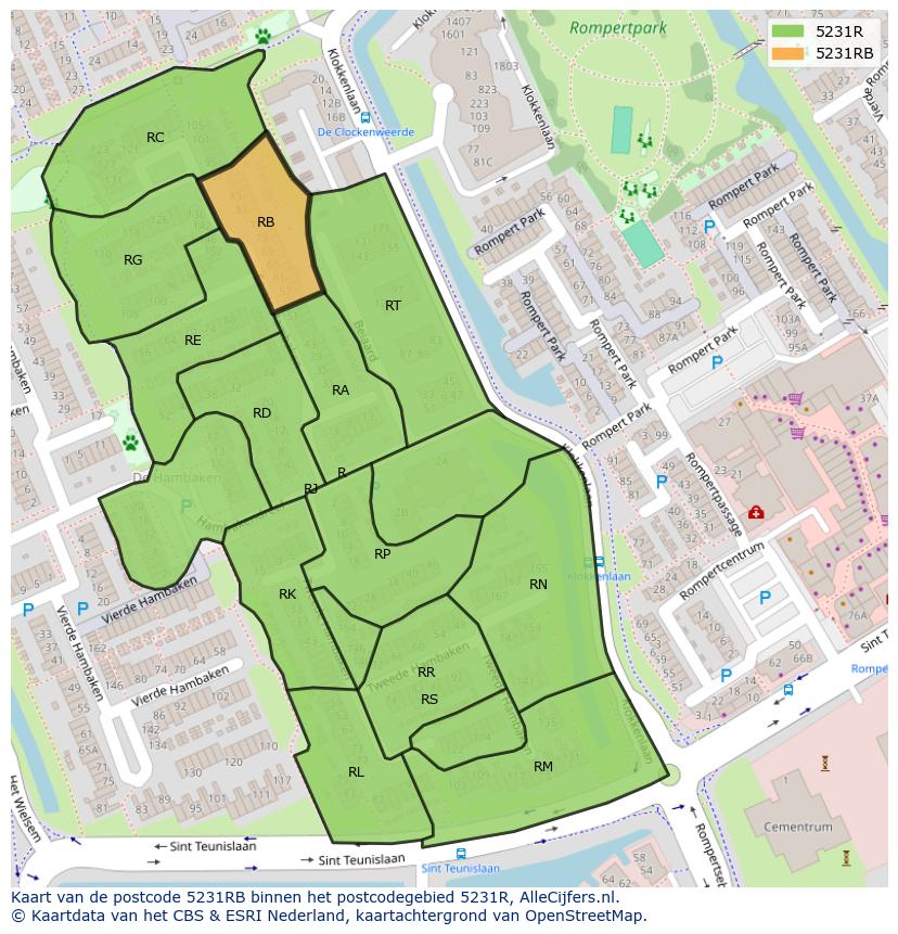 Afbeelding van het postcodegebied 5231 RB op de kaart.