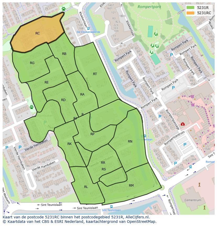 Afbeelding van het postcodegebied 5231 RC op de kaart.