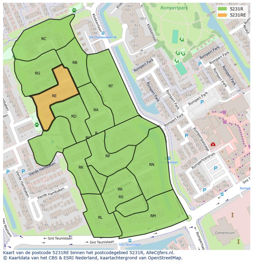 Afbeelding van het postcodegebied 5231 RE op de kaart.