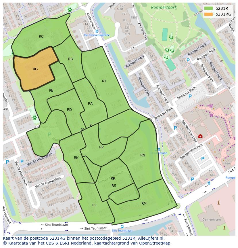 Afbeelding van het postcodegebied 5231 RG op de kaart.
