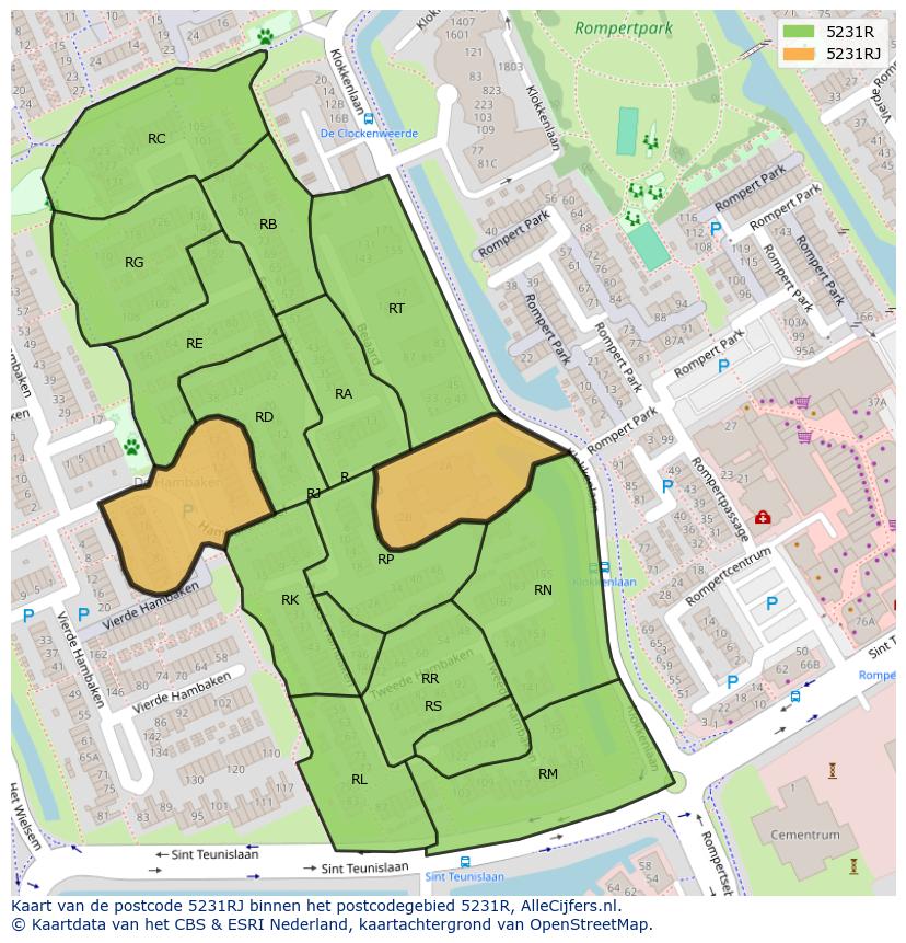 Afbeelding van het postcodegebied 5231 RJ op de kaart.