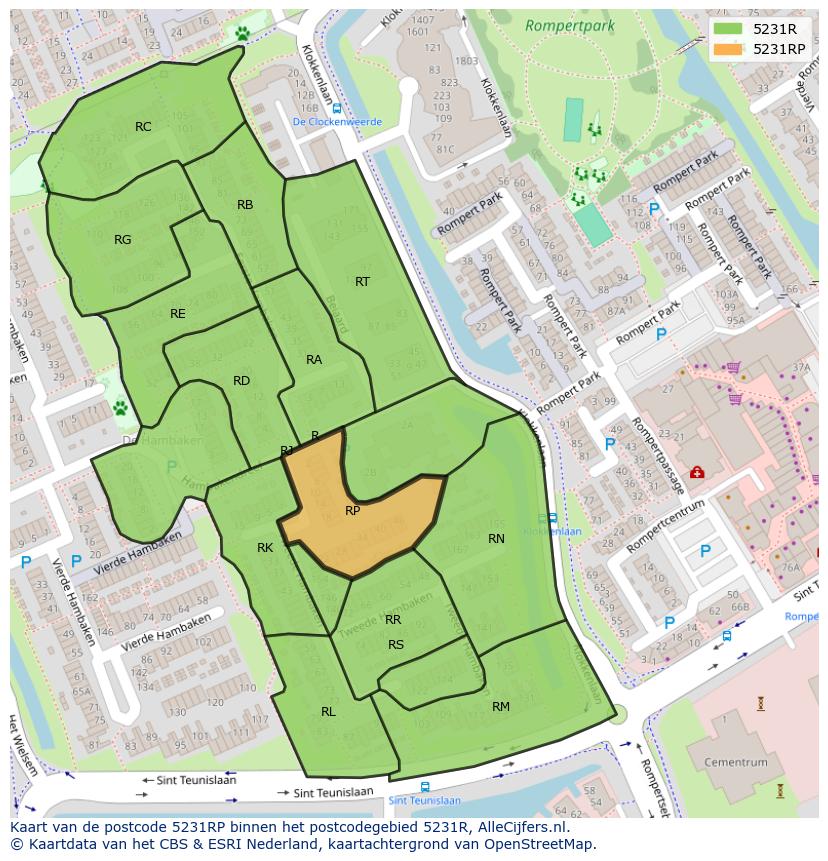 Afbeelding van het postcodegebied 5231 RP op de kaart.