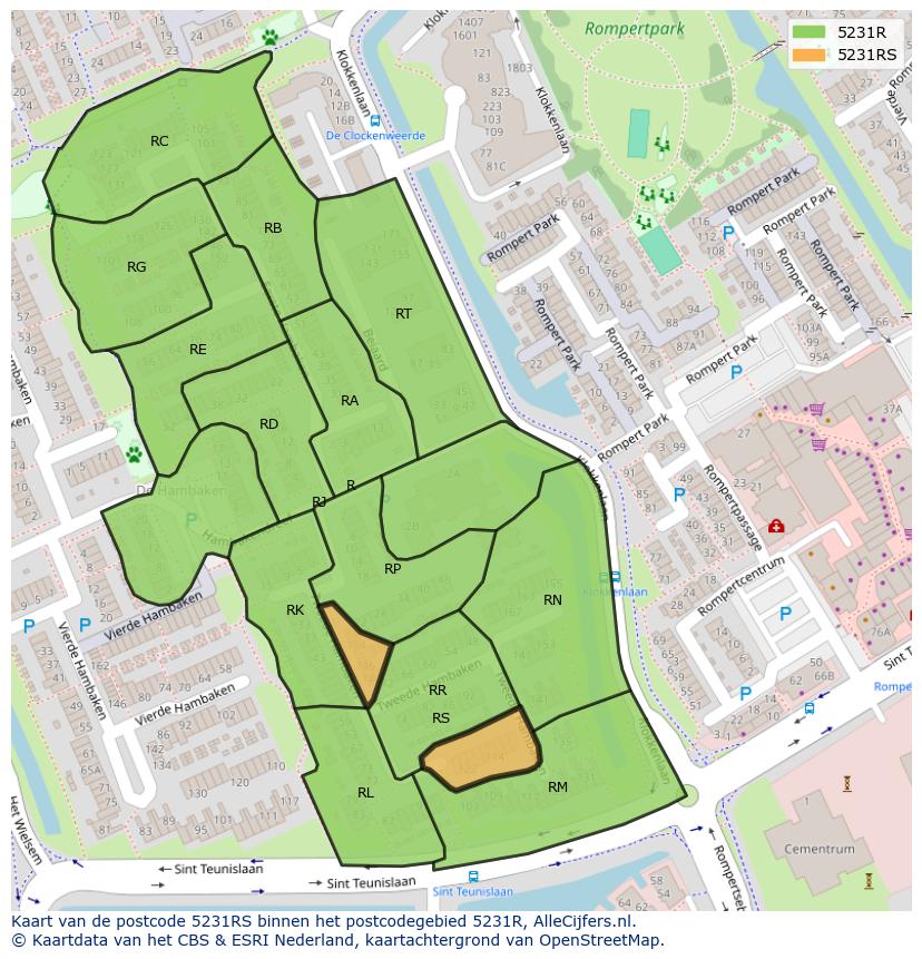 Afbeelding van het postcodegebied 5231 RS op de kaart.