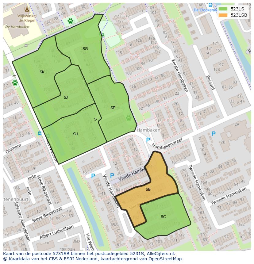 Afbeelding van het postcodegebied 5231 SB op de kaart.