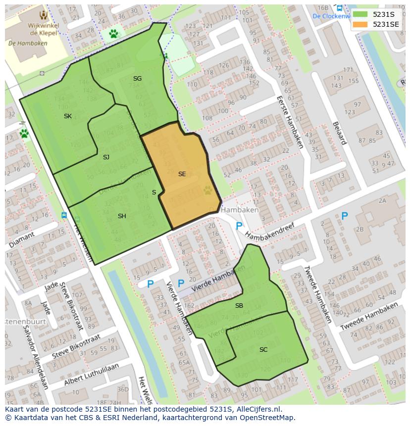 Afbeelding van het postcodegebied 5231 SE op de kaart.