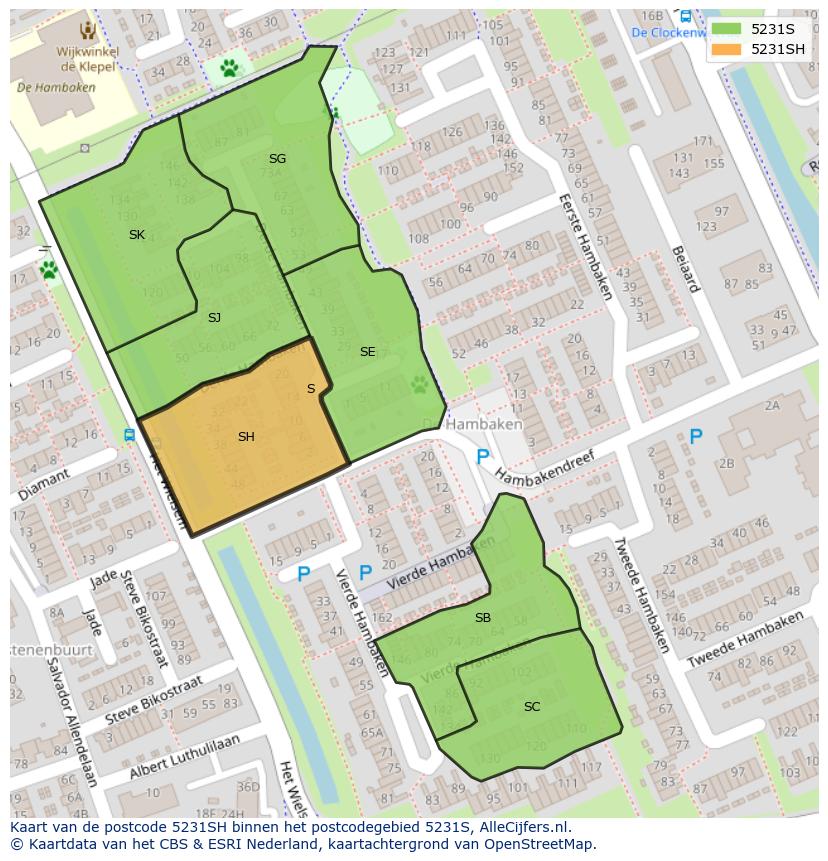 Afbeelding van het postcodegebied 5231 SH op de kaart.