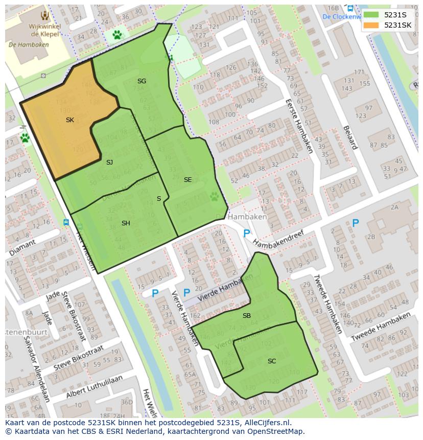 Afbeelding van het postcodegebied 5231 SK op de kaart.