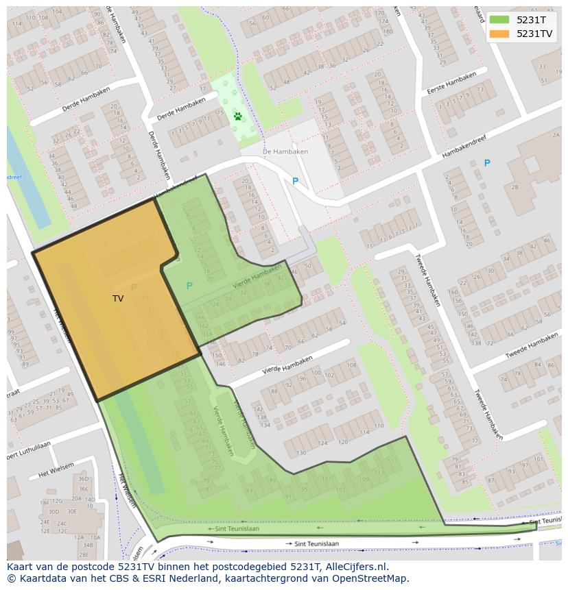 Afbeelding van het postcodegebied 5231 TV op de kaart.