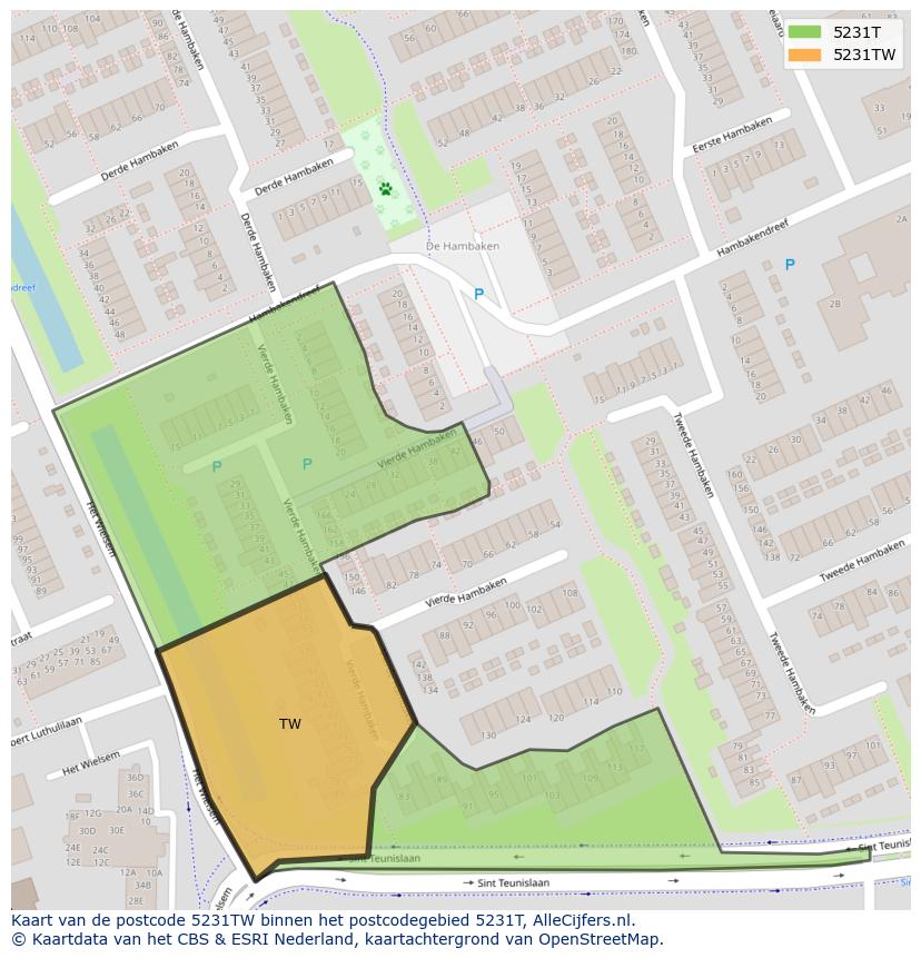 Afbeelding van het postcodegebied 5231 TW op de kaart.
