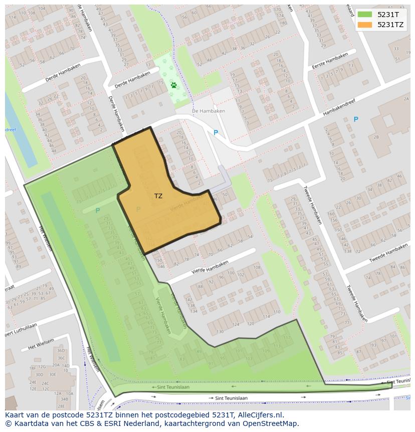 Afbeelding van het postcodegebied 5231 TZ op de kaart.