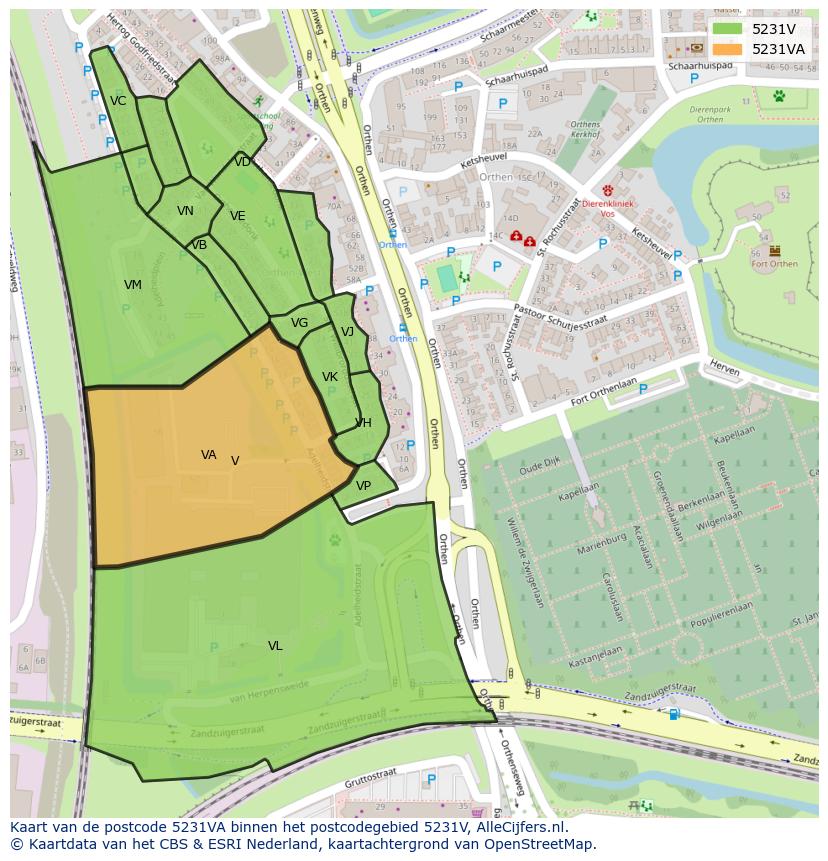 Afbeelding van het postcodegebied 5231 VA op de kaart.