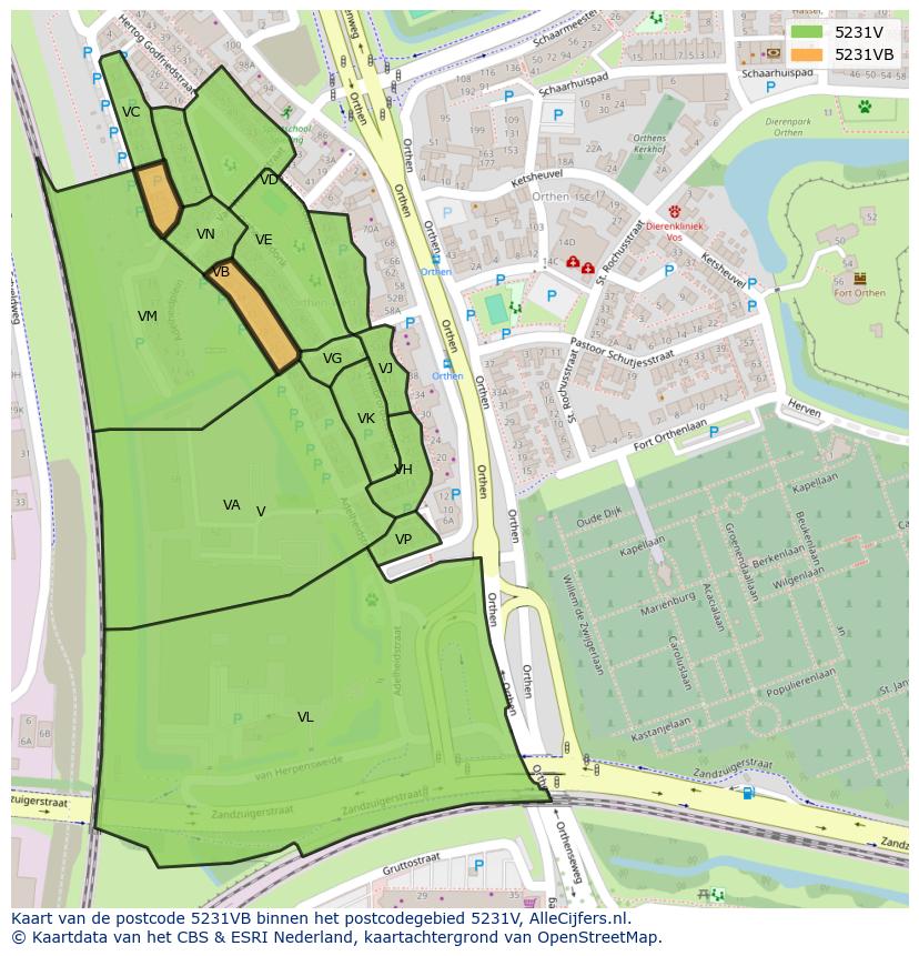 Afbeelding van het postcodegebied 5231 VB op de kaart.