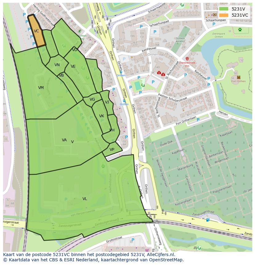 Afbeelding van het postcodegebied 5231 VC op de kaart.