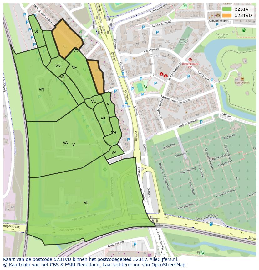 Afbeelding van het postcodegebied 5231 VD op de kaart.