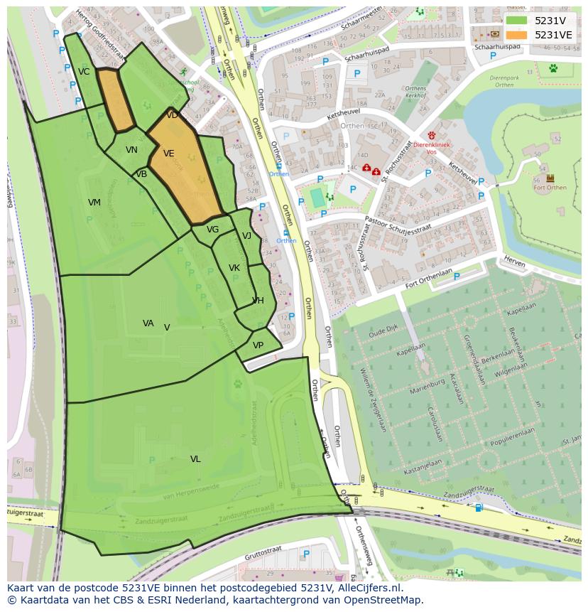 Afbeelding van het postcodegebied 5231 VE op de kaart.