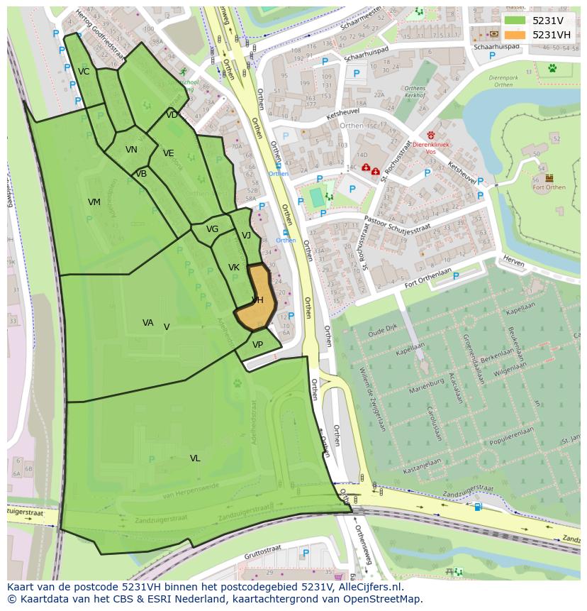 Afbeelding van het postcodegebied 5231 VH op de kaart.